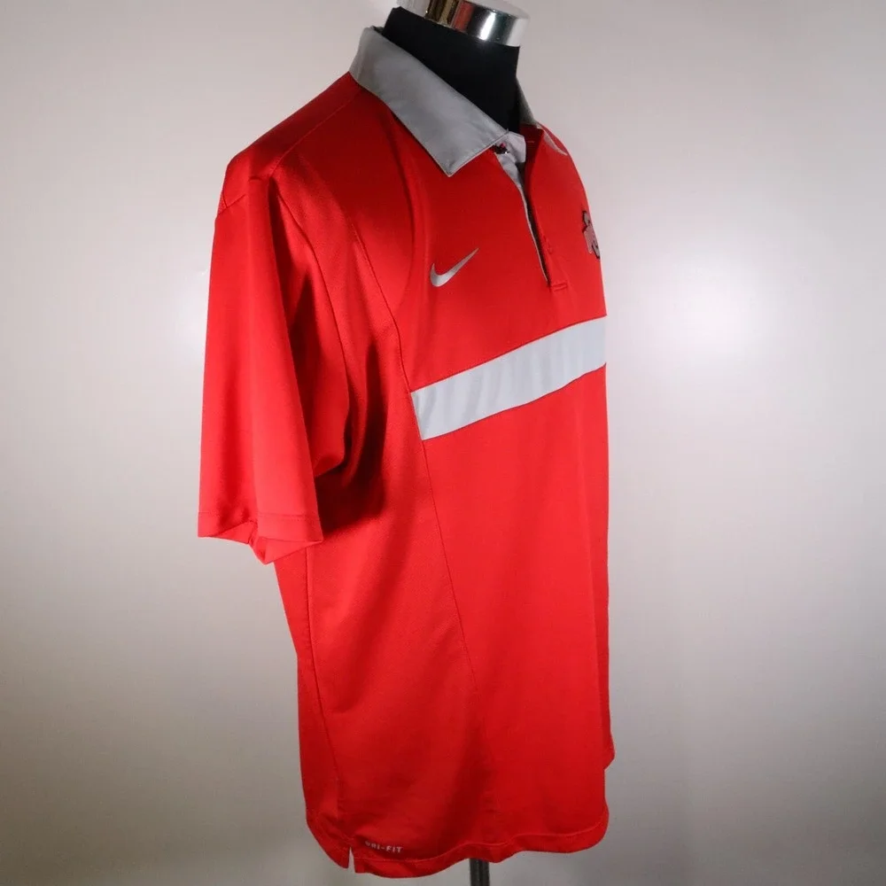 Ohio State Buckeyes Polo Shirt Mens Large Nike Dri-Fit Golf Red‎ Short Sleeve